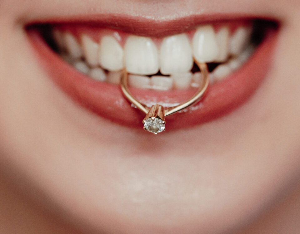 Close up of bride with white teeth