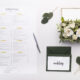 Wedding planning checklist with postcards on white background